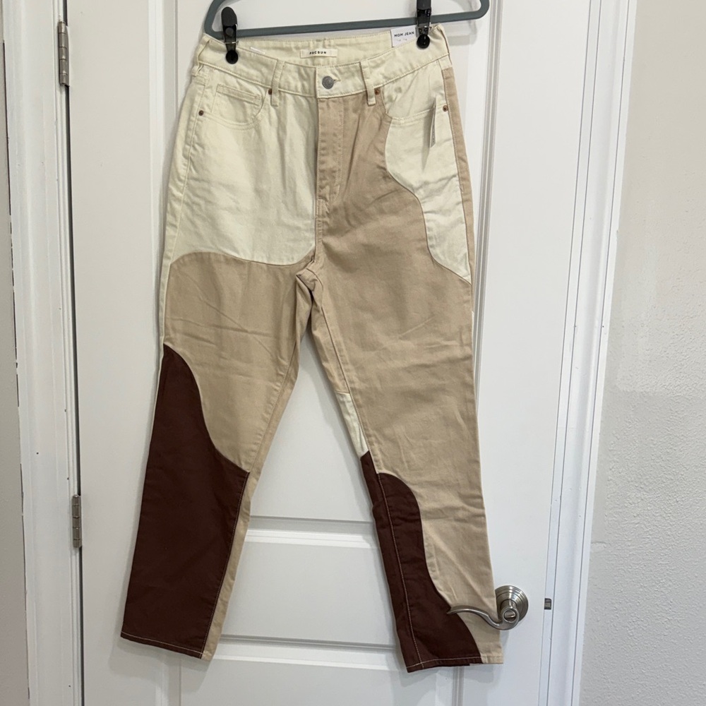 PacSun Women's Colorblock Jeans - Cream, Tan, Brown